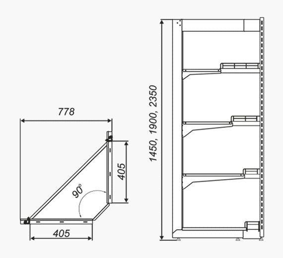 Стелаж кутовий H-1600 мм A0160 фото