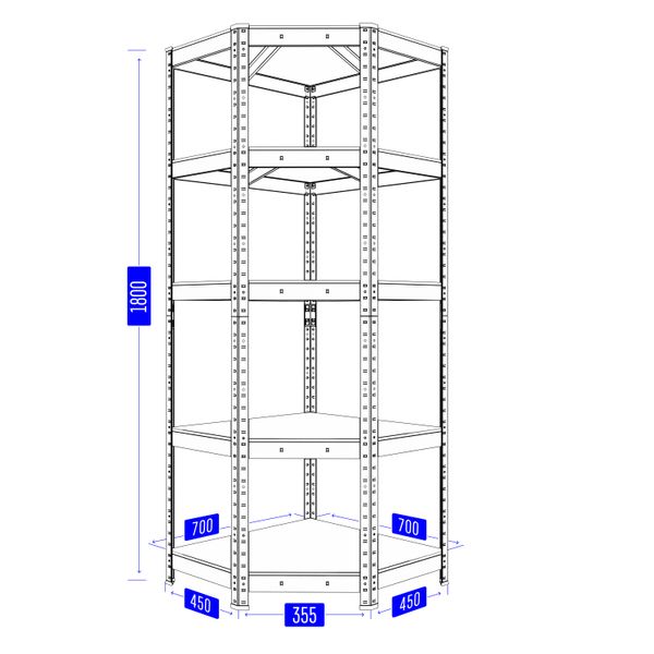 Стелаж кутовий металевий Бюджет 1800 мм met0235 фото